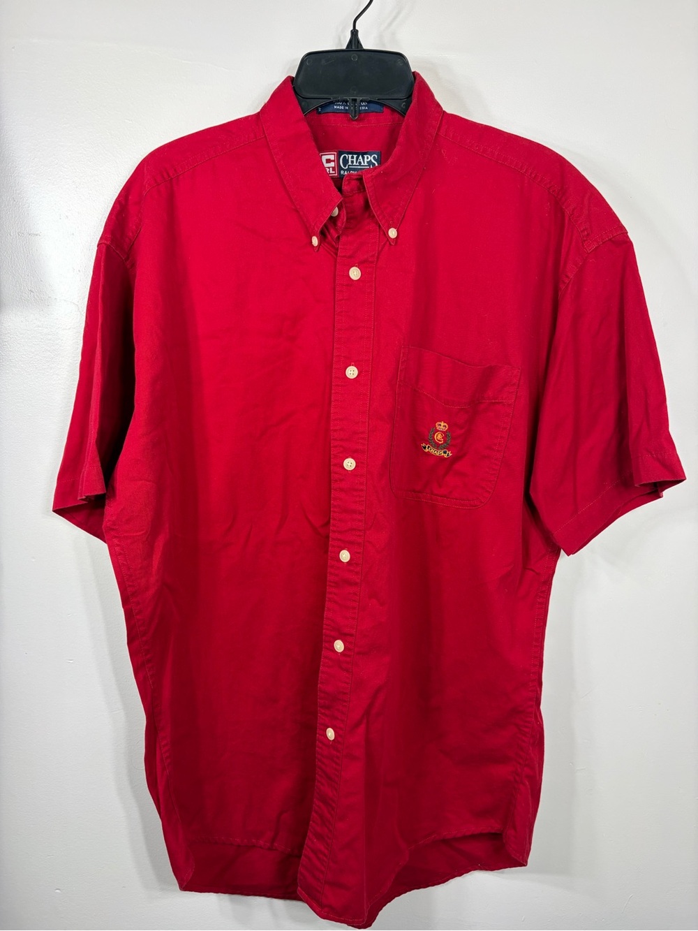 Vintage Chaps Ralph Lauren Red Button Down Shirt Men’s Medium Crest‎ Logo Cotton